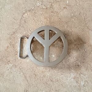 90s Vintage Peace Sign Chrome Belt Buckle